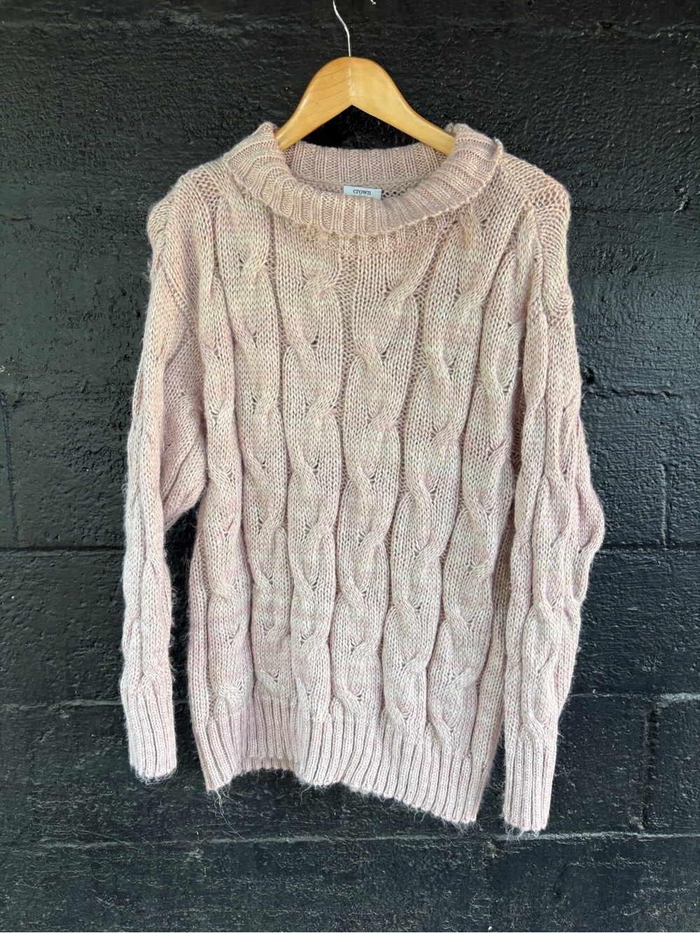 crown & ivy Cable Knit Crewneck Sweater - Light Pink